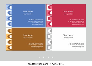 Colorful business card template. Timeless geometric style in four expressive color schemes – just add personal data.