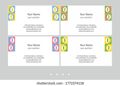 Colorful business card template. Timeless geometric style in four expressive color schemes – just add personal data.