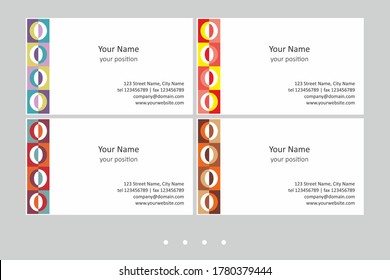 Colorful business card template. Timeless geometric style in four expressive color schemes – just add personal data.