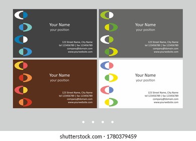 Colorful business card template. Timeless geometric style in four expressive color schemes – just add personal data.