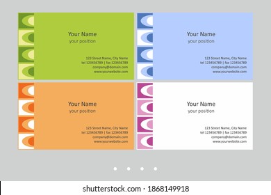 Colorful business card template. Timeless geometric style in four expressive color schemes – just add personal data.