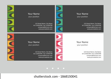 Colorful business card template. Timeless geometric style in four expressive color schemes – just add personal data.