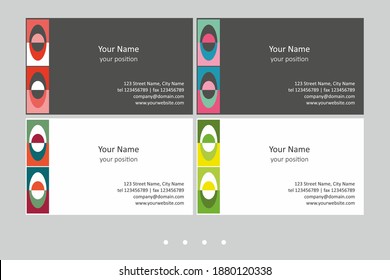 Colorful business card template. Timeless geometric style in four expressive color schemes – just add personal data.