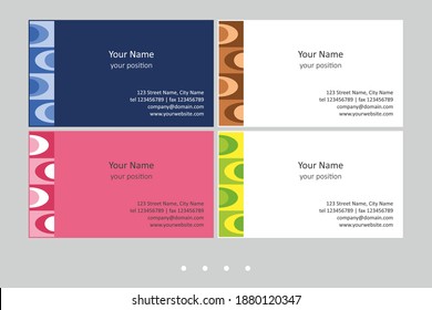 Colorful business card template. Timeless geometric style in four expressive color schemes – just add personal data.