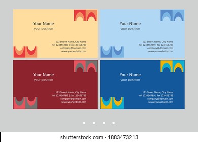 Colorful business card template. Timeless geometric style in four expressive color schemes – just add personal data.