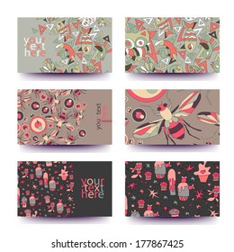 Colorful business card template.Vector set banners.Banners for business cards, labels, tags. Unique design and interesting solutions. Hand drawn illustration and place for your text.