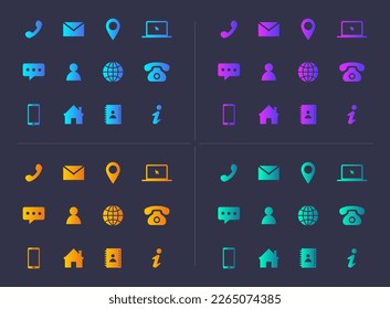 Colorful Business Contact Office Gradient Vector Icon Set