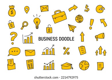 Colorful business doodle vector set. Marketing icons simple sketch