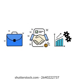 Colorful Business Icons Briefcase Handshake Chart
