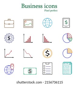 Colorful business icons. Contain such icons as world, graphics, success, coin, documents, smartphone, dollar gear