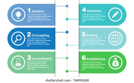 Colorful business infographic diagram with icons, graph, presentation, chart. Business concept infographics with 6 segments. Vector illustration template