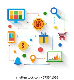 Colorful Business Infographic elements for Online Shopping and E-Commerce concept.
