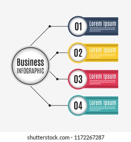 Colorful business infographic with four steps. Timeline and workflow vector template.