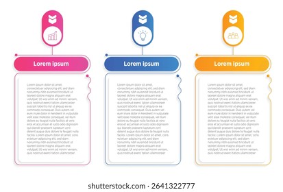 Colorful Business infographic template. 3 Step timeline journey. Process diagram, 3 options on white background, Infographics elements vector illustration.