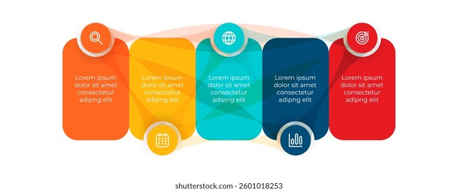 Colorful business infographic template with a modern and 5 options or steps, abstract design. Perfect for corporate presentations, digital marketing, project planning, and data visualization.
