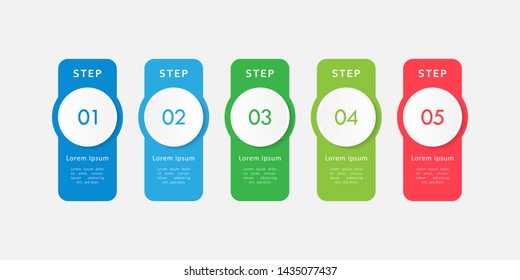Colorful business infographics. Circle timeline with 5 steps, labels, options. Vector iInfographic template for business, presentations, web design.- Vector