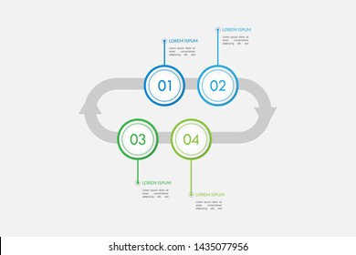 Colorful business infographics. Circle timeline with 4 steps, labels, options. Vector iInfographic template for business, presentations, web design.- Vector