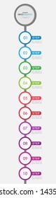 Colorful business infographics. Circle timeline with 10 steps, labels, options. Vector iInfographic template for business, presentations, web design.- Vector
