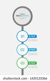 Colorful business infographics. Circle timeline with 3 steps, labels, options. Vector iInfographic template for business, presentations, web design.- Vector