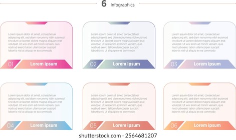 Colorful Business infographics design for Six Step, option, parts or process. Infographic 6 element design template for presentation. process diagram, step banner, flow chart, 6 option template.