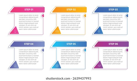 Colorful Business infographics design for Six Step, option, parts or process. Infographic 6 element design template for presentation. process diagram, step banner, flow chart, 6 option template.