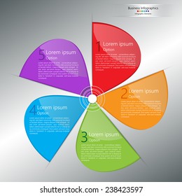 Colorful Business Infographics Elements. Propeller/Windmill/Pinwheel Design with 5 Options on Abstract Grey Background. Vector Illustration