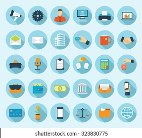 Colorful business, money, finance, banking and office flat design icons set. template elements for web and mobile applications