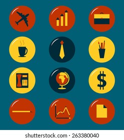 Colorful business office flat style icons set