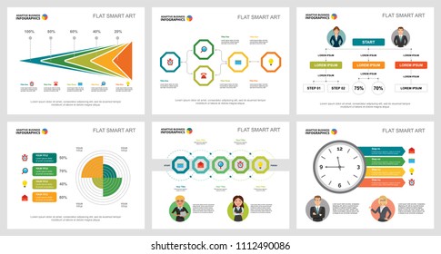 Colorful business planning infographic charts set. Business design elements for presentation slide templates. Management concept can be used for annual report, flyer layout and banner design.