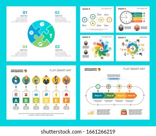 Colorful business planning infographic charts set. Business design elements for presentation slide templates. Management concept can be used for annual report, flyer layout and banner design.