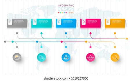 Colorful business rectangle labels shape infographic horizontal bar.