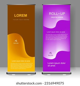 Colorful Business Roll up banner stand template design, for brochure, business, flyer, infographics. modern x-banner and flag-banner advertising. vector illustration