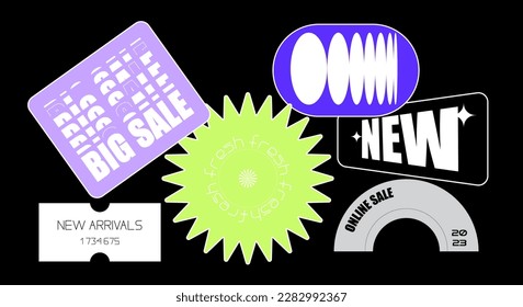 
Colorful business sale sticker collection. Set of trendy retro label for store discount, online promotion or social media post. Fun y2k style graphic element bundle.
