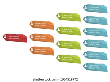 Colorful business structure concept, corporate organization chart scheme with people icons. Vector illustration.
