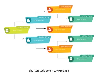 Colorful business structure concept, corporate organization chart scheme with people icons. Vector illustration.
