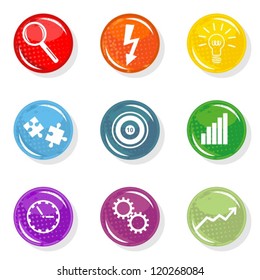 colorful business target growth development time research idea vector button set on white background
