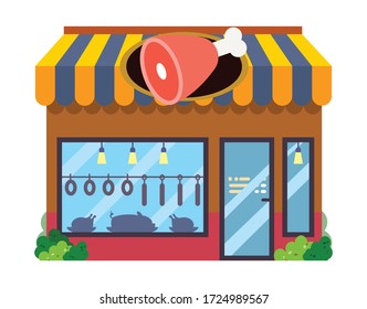 Colorful Butcher's shop. Flat style vector illustration.