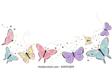 Colorful butterflies abstract spring background