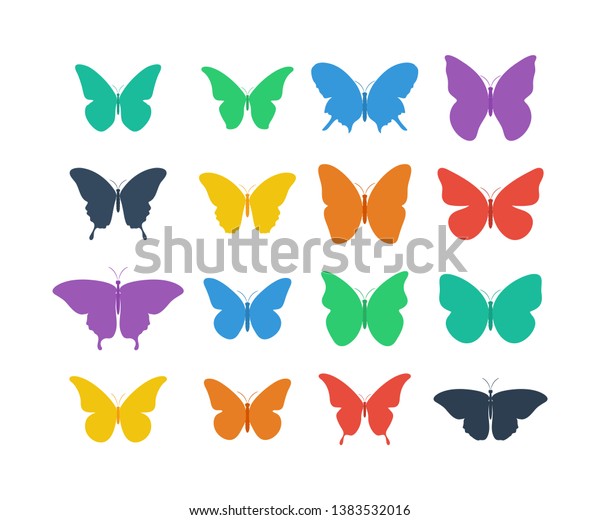 Colorful Butterflies Collection Butterfly Flat Design Stock Vector ...