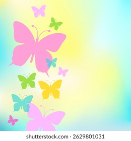 Colorful Butterflies Dancing Upward in Sky, Card Design with Copy Space