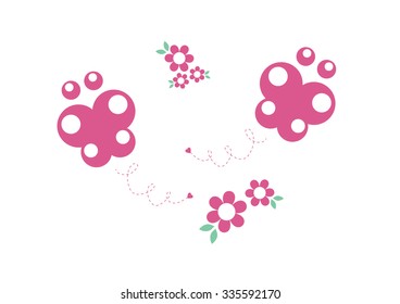 Colorful butterflies with flowers on white background