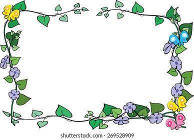 colorful butterflies and flowers with rectangle frame