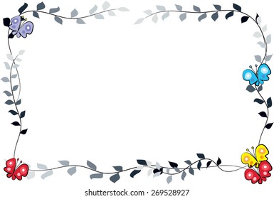 colorful butterflies and flowers with rectangle frame