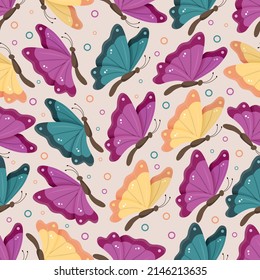 Colorful butterflies with folded wings. Seamless spring or summer bright pattern. Vector