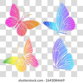 Colorful butterflies illustrated in a vector style representing the beauty of spring and summer. Cyberpunk color gradient