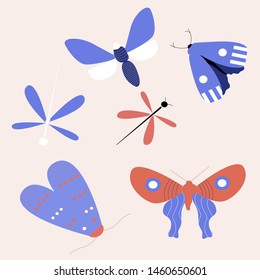 Colorful butterflies illustration, vector elements, that can be used on the web or in print for surface design