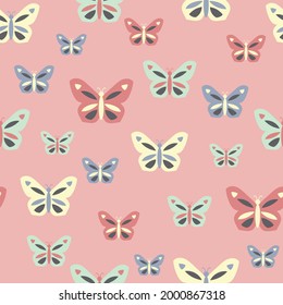 Colorful butterflies on pink repeat seamless vector background pattern design