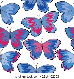 Colorful butterflies on white background. Seamless texture. Grunge. Vector eps 10