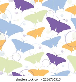 Colorful butterflies on white background. Seamless pattern.