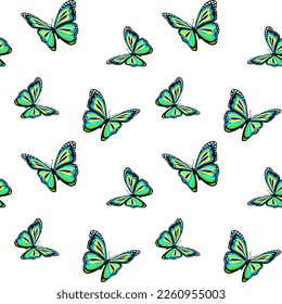 Colorful butterflies on a white background, seamless vector pattern, summer prints for clothes, wallpapers, packaging.